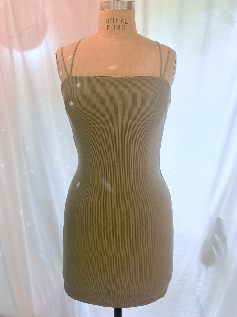 H&M Sage Green Ribbed Strappy Crossback Bodycon Mini Dress Size 2 XS